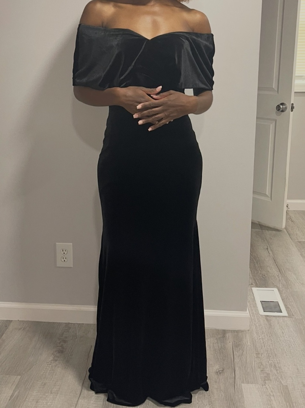 Christina Wu Black Strapless Velvet Evening Gown